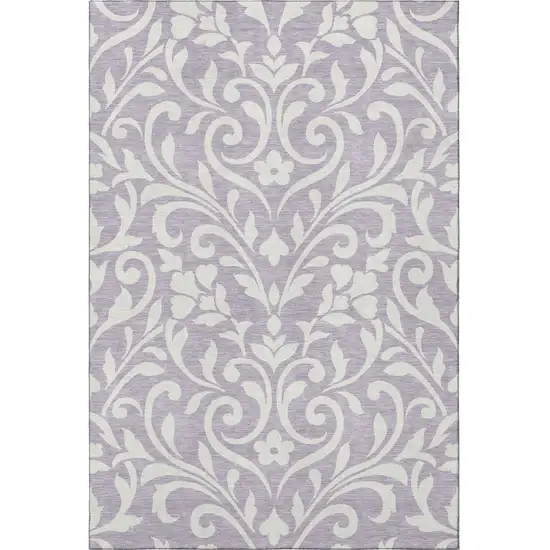 Lavender And Ivory Floral Washable Area Rug With UV Protection Photo 4