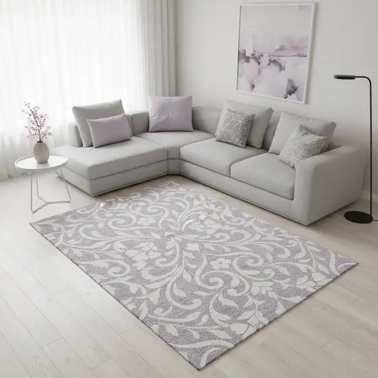 Lavender And Ivory Floral Washable Area Rug With UV Protection Photo 2