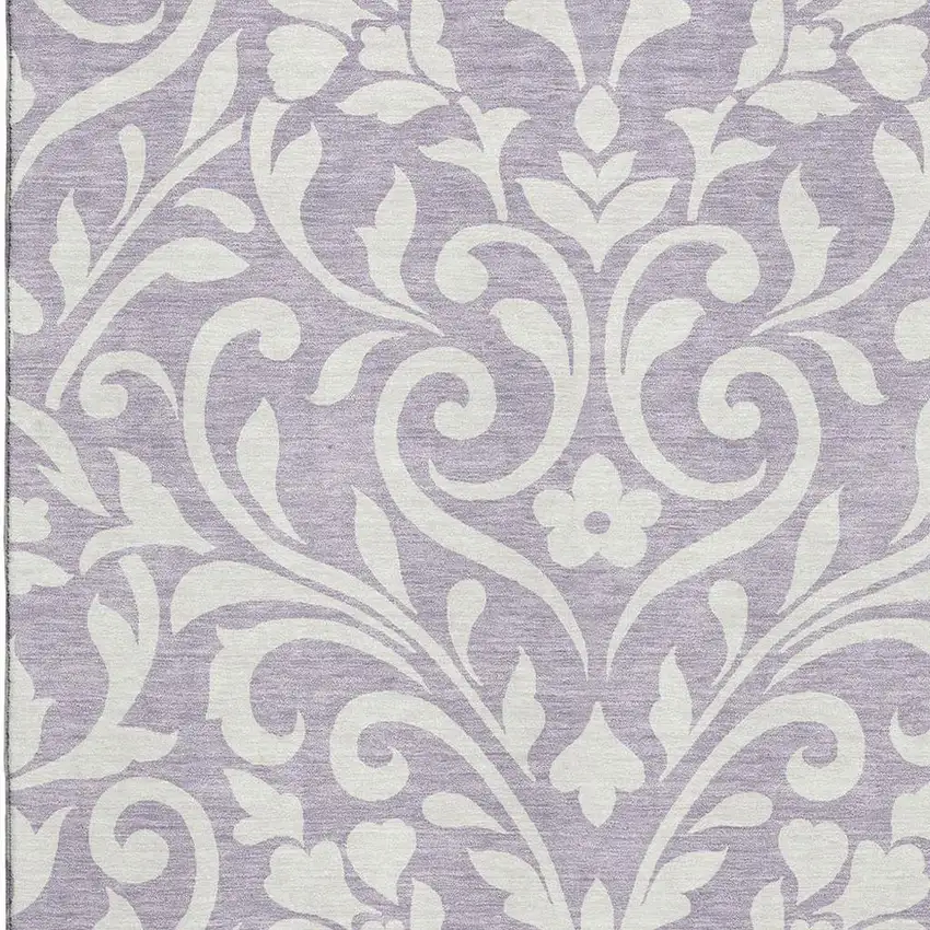 Lavender And Ivory Floral Washable Area Rug With UV Protection Photo 3