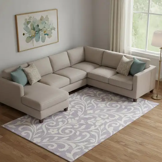 Lavender And Ivory Floral Washable Area Rug With UV Protection Photo 1