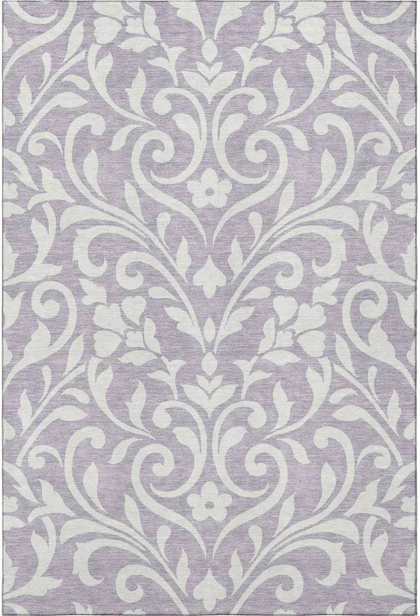 Lavender And Ivory Floral Washable Area Rug With UV Protection Photo 4