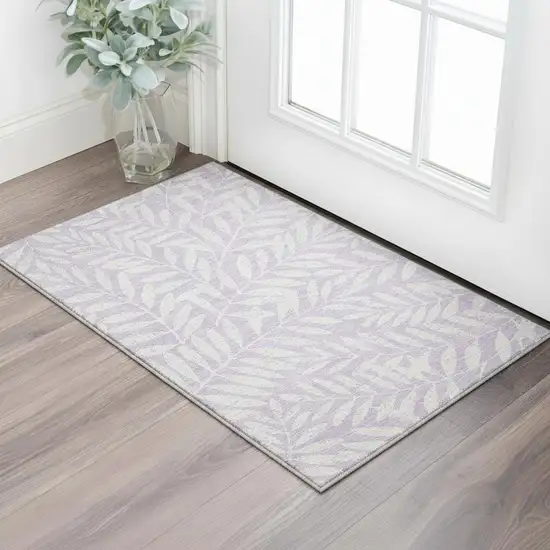 Lavender And Ivory Floral Washable Area Rug With UV Protection Photo 2