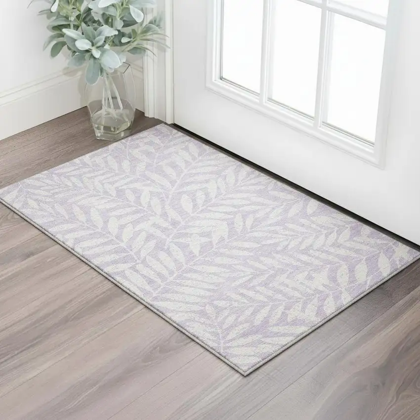 Lavender And Ivory Floral Washable Area Rug With UV Protection Photo 2