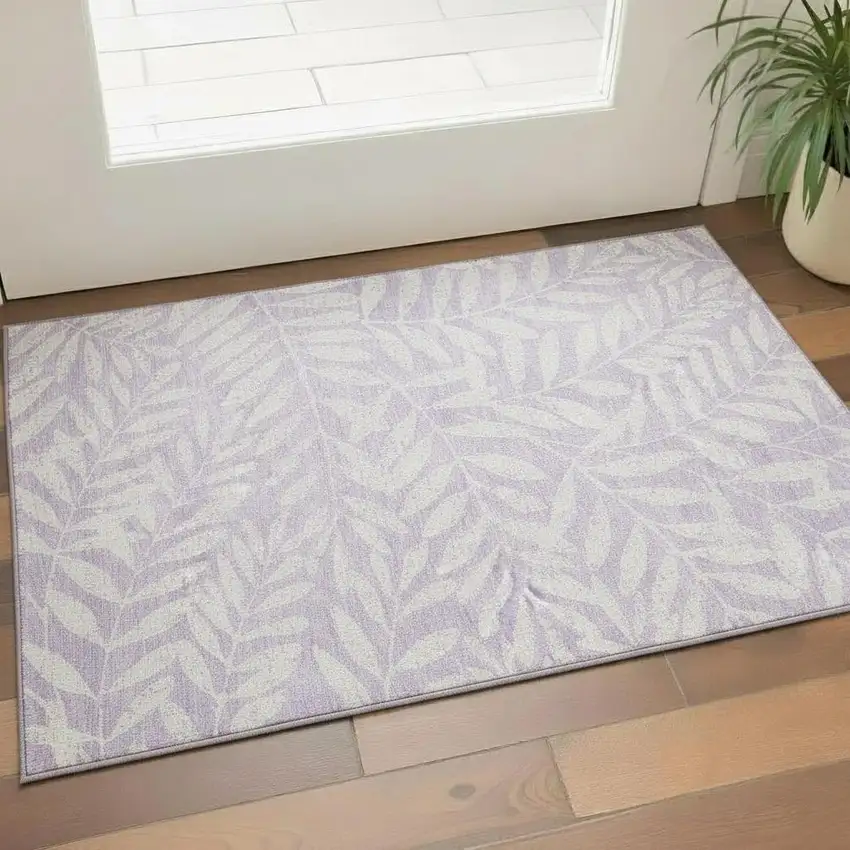 Lavender And Ivory Floral Washable Area Rug With UV Protection Photo 1