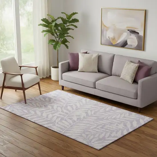 Lavender And Ivory Floral Washable Area Rug With UV Protection Photo 1
