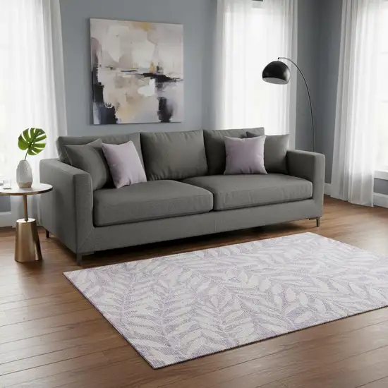 Lavender And Ivory Floral Washable Area Rug With UV Protection Photo 2