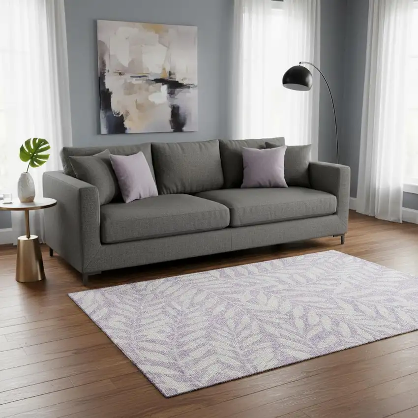 Lavender And Ivory Floral Washable Area Rug With UV Protection Photo 2