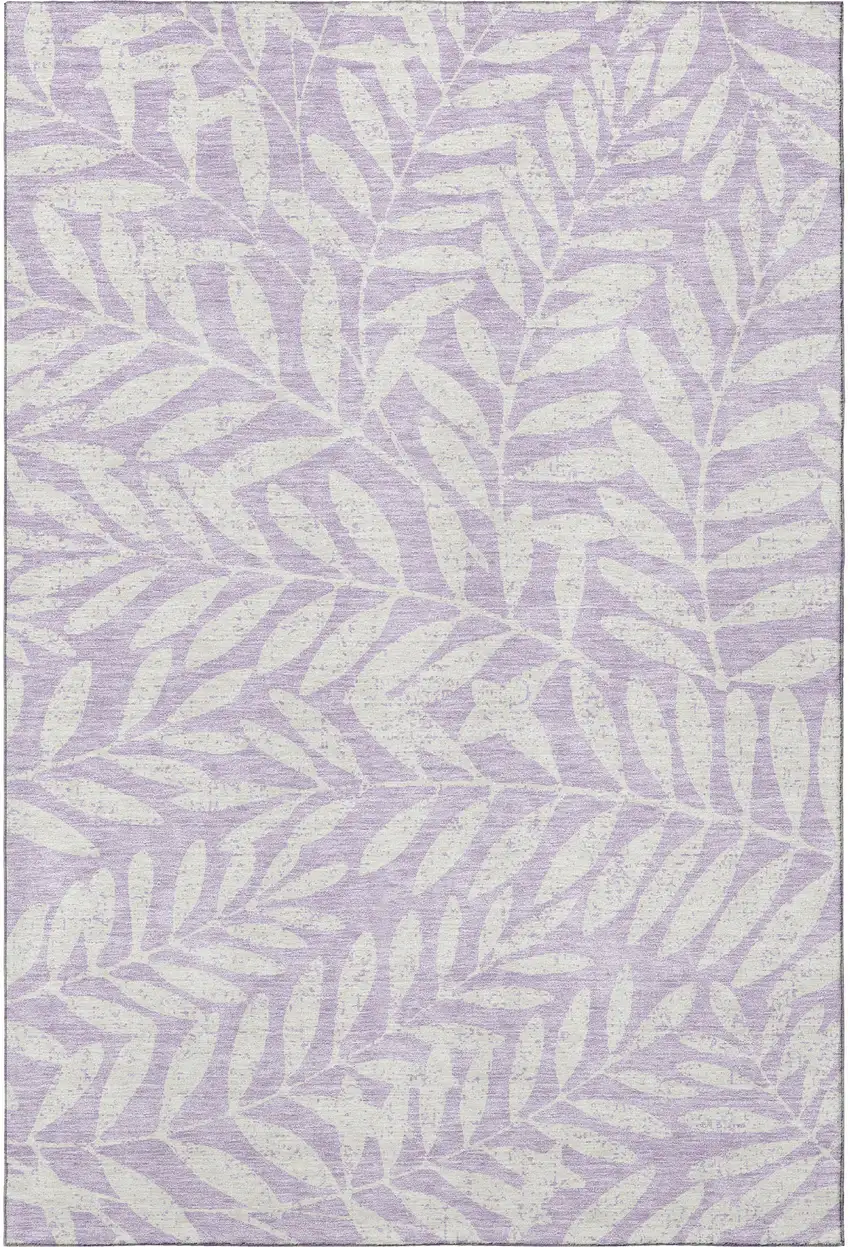 Lavender And Ivory Floral Washable Area Rug With UV Protection Photo 4
