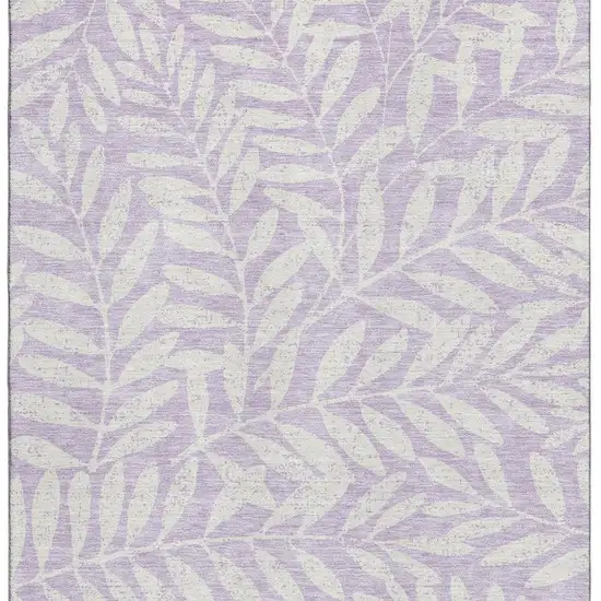 Lavender And Ivory Floral Washable Area Rug With UV Protection Photo 4