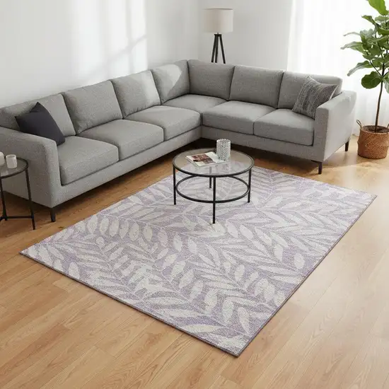 Lavender And Ivory Floral Washable Area Rug With UV Protection Photo 2