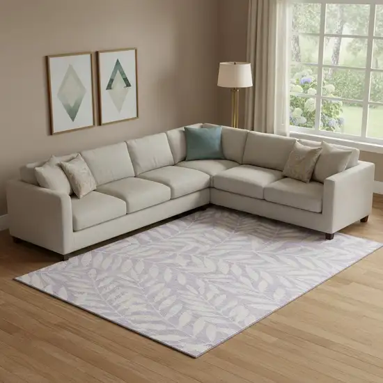 Lavender And Ivory Floral Washable Area Rug With UV Protection Photo 1