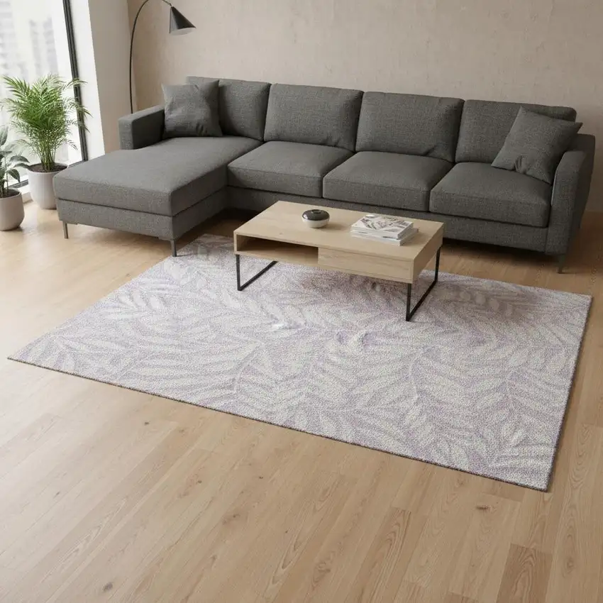 Lavender And Ivory Floral Washable Area Rug With UV Protection Photo 2