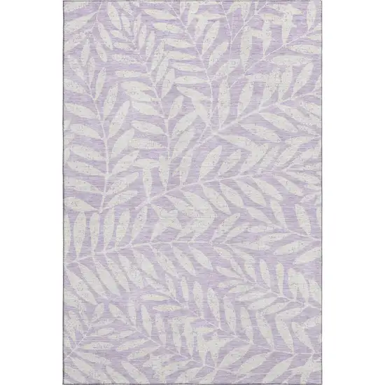Lavender And Ivory Floral Washable Area Rug With UV Protection Photo 1