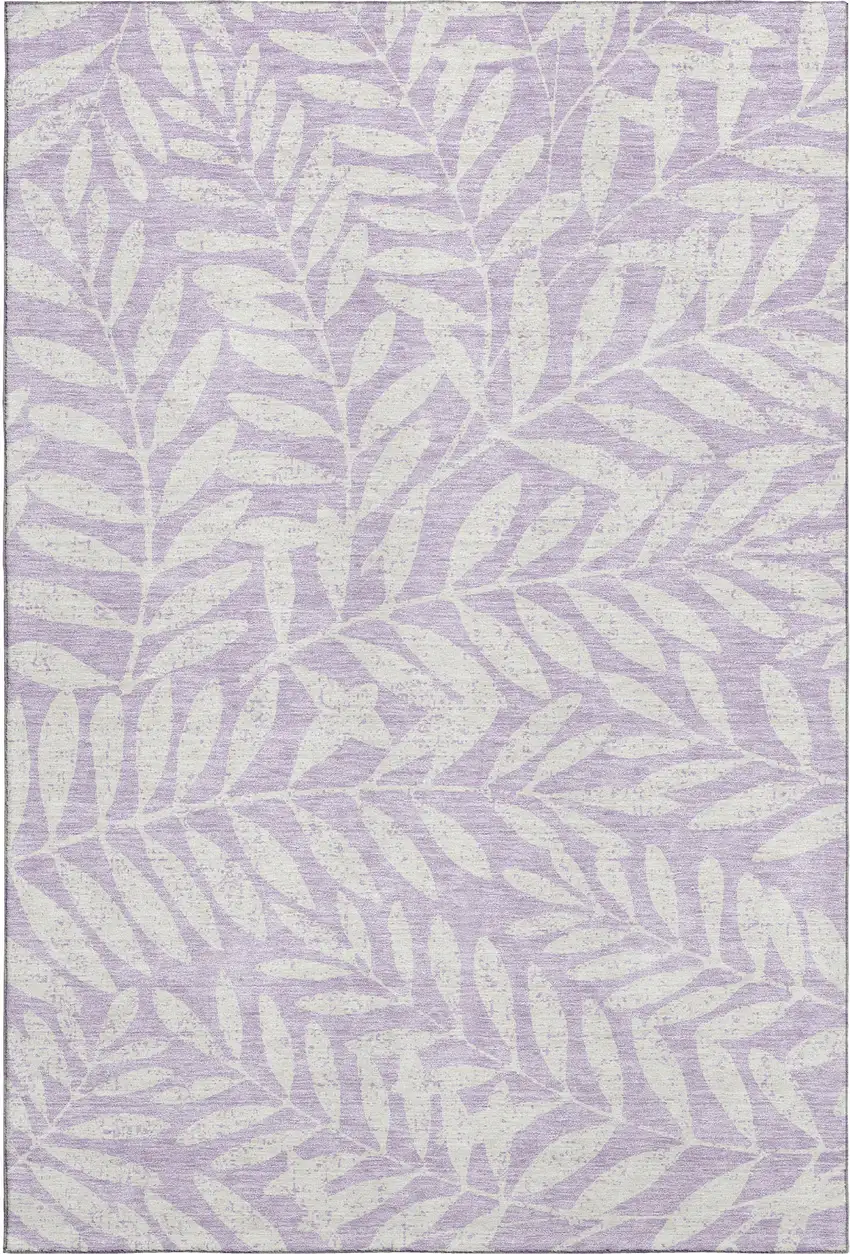 Lavender And Ivory Floral Washable Area Rug With UV Protection Photo 1