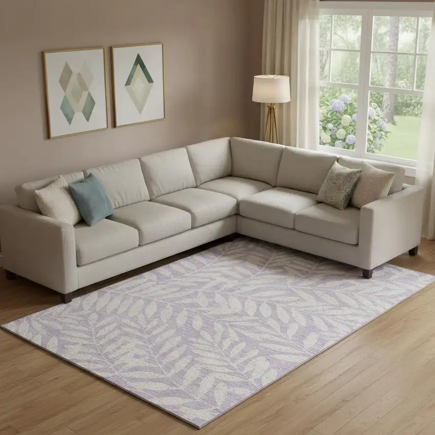 Lavender And Ivory Floral Washable Area Rug With UV Protection Photo 1