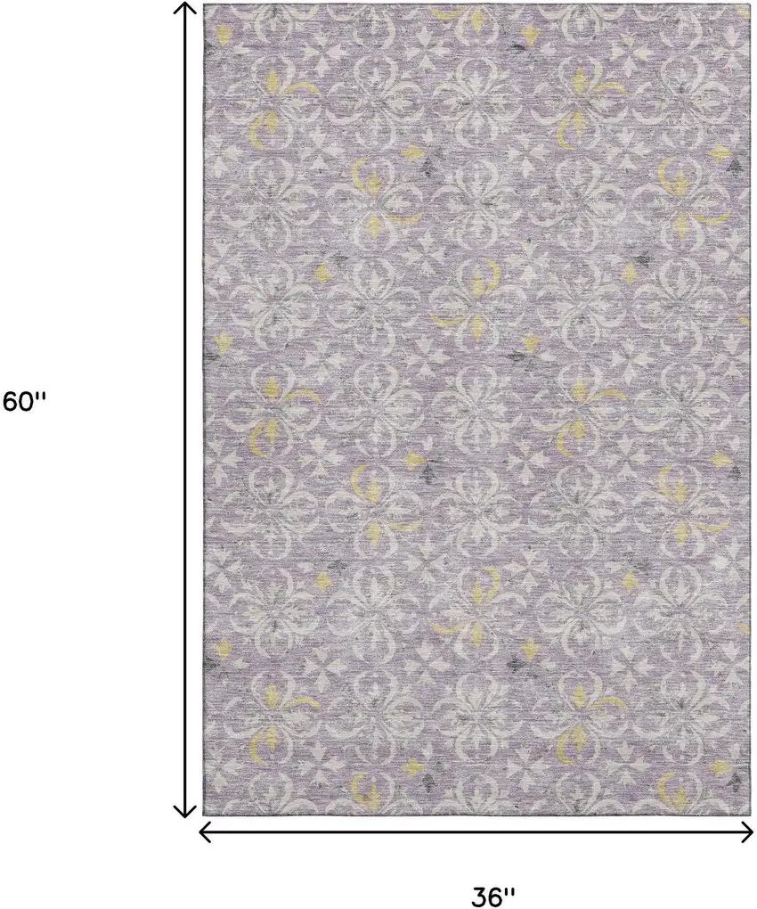 Lavender And Ivory Floral Washable Area Rug With UV Protection Photo 3