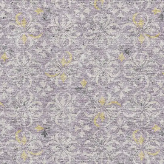 Lavender And Ivory Floral Washable Area Rug With UV Protection Photo 2