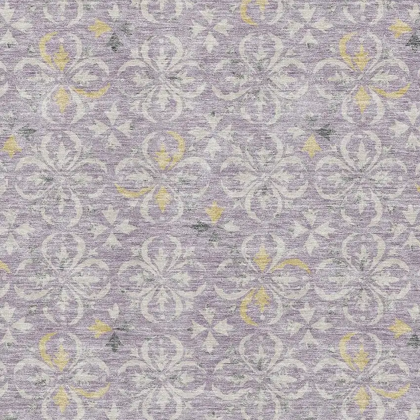 Lavender And Ivory Floral Washable Area Rug With UV Protection Photo 2