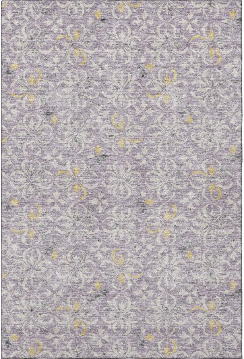 Lavender And Ivory Floral Washable Area Rug With UV Protection Photo 3
