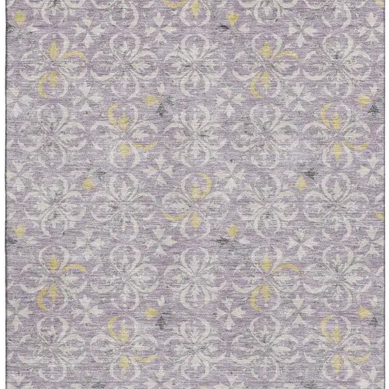 Lavender And Ivory Floral Washable Area Rug With UV Protection Photo 2