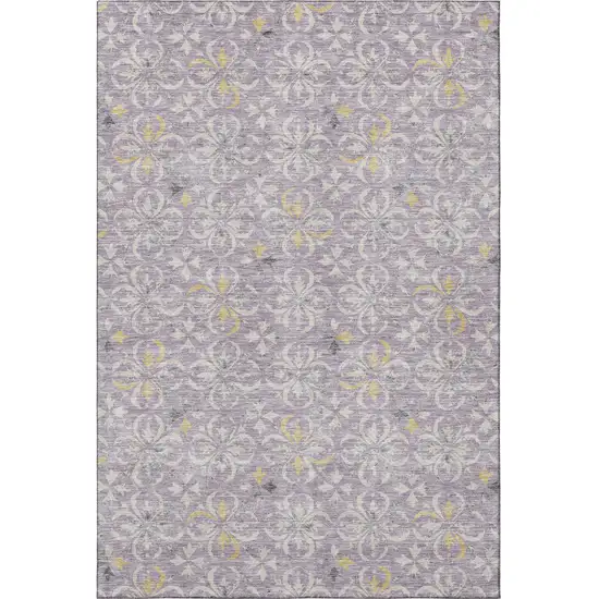 Lavender And Ivory Floral Washable Area Rug With UV Protection Photo 3