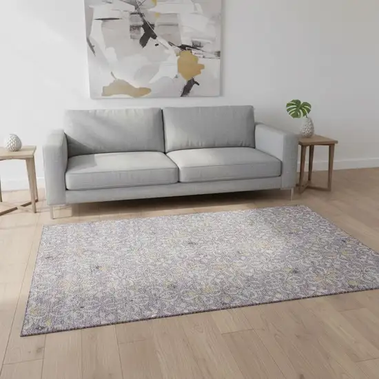 Lavender And Ivory Floral Washable Area Rug With UV Protection Photo 2