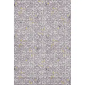 Photo of Lavender And Ivory Floral Washable Area Rug With UV Protection