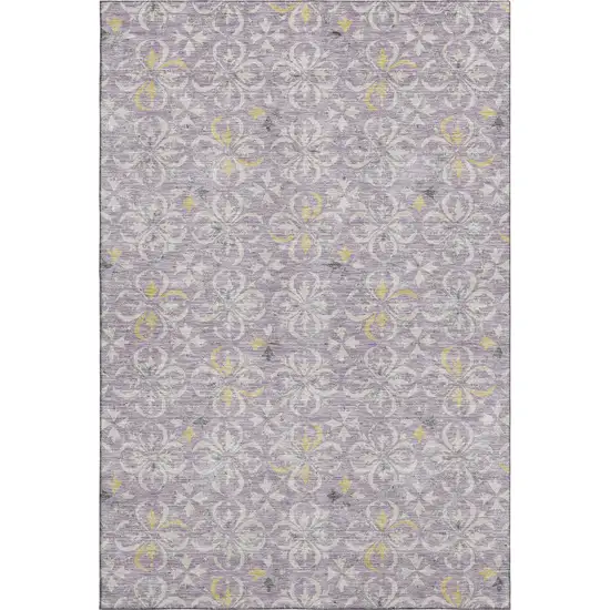 Lavender And Ivory Floral Washable Area Rug With UV Protection Photo 1