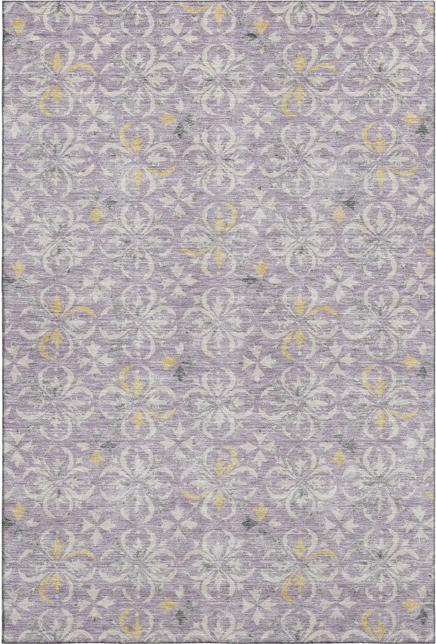 Lavender And Ivory Floral Washable Area Rug With UV Protection Photo 1