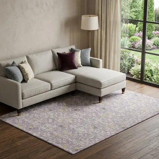Lavender And Ivory Floral Washable Area Rug With UV Protection Photo 1