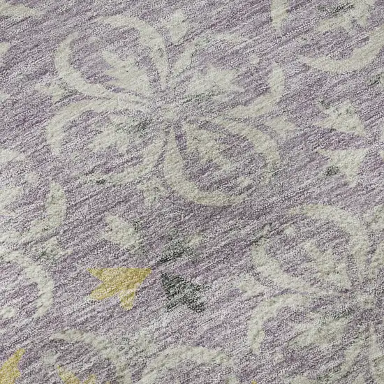 Lavender And Ivory Floral Washable Area Rug With UV Protection Photo 9