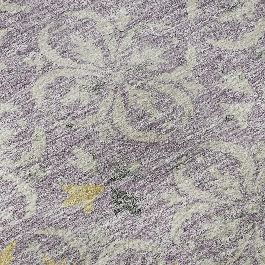 Lavender And Ivory Floral Washable Area Rug With UV Protection Photo 9