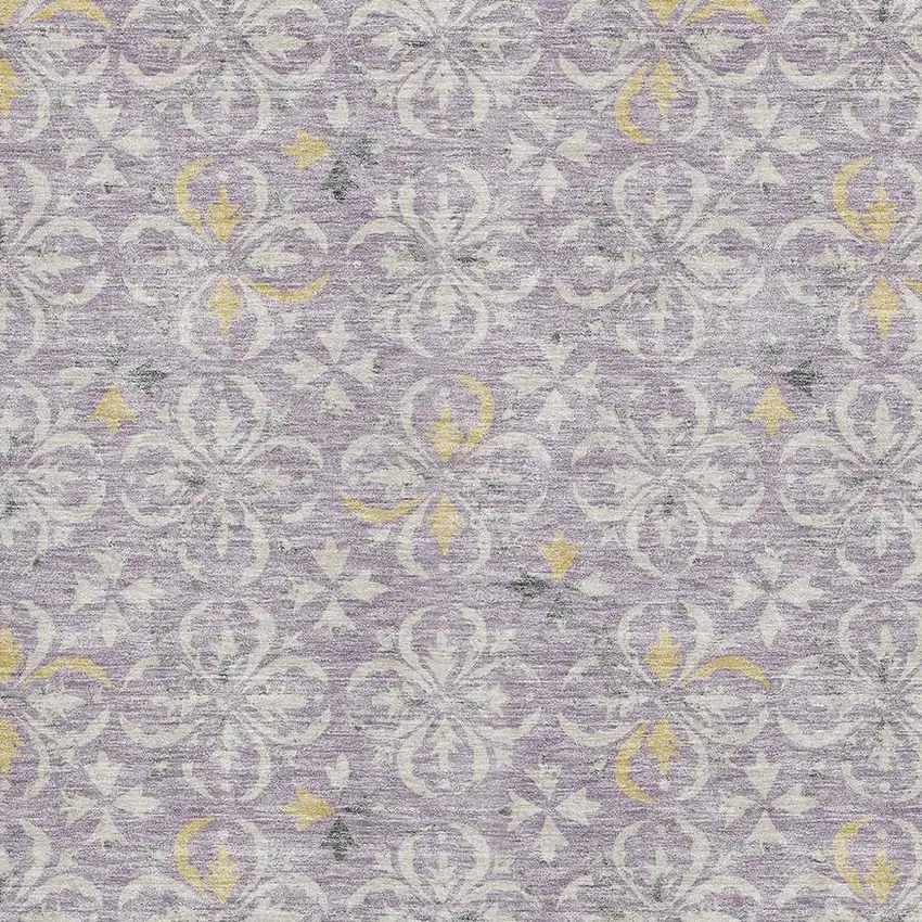 Lavender And Ivory Floral Washable Area Rug With UV Protection Photo 2