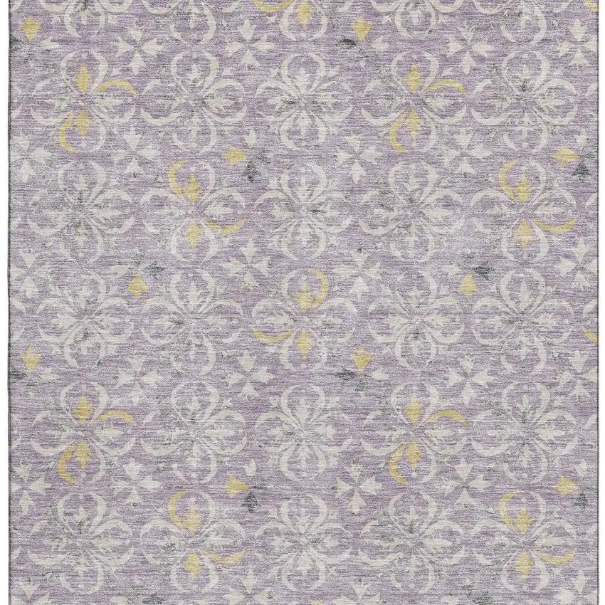 Lavender And Ivory Floral Washable Area Rug With UV Protection Photo 2