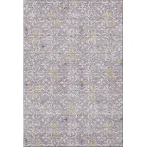 Photo of Lavender And Ivory Floral Washable Area Rug With UV Protection