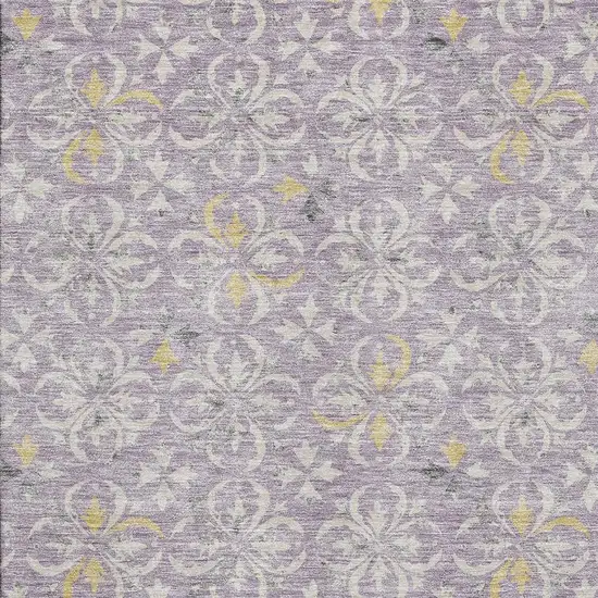 Lavender And Ivory Floral Washable Area Rug With UV Protection Photo 3
