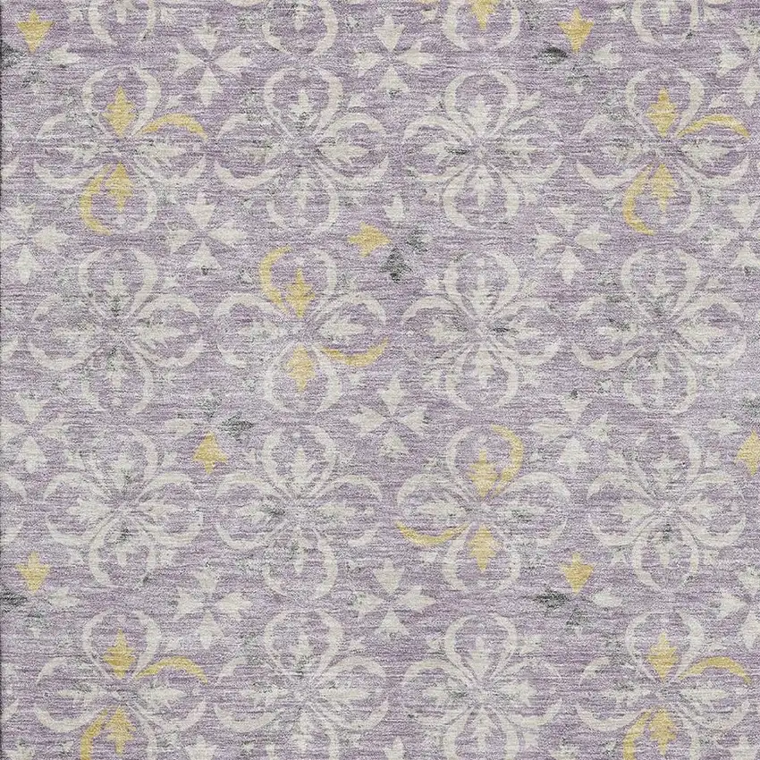 Lavender And Ivory Floral Washable Area Rug With UV Protection Photo 3