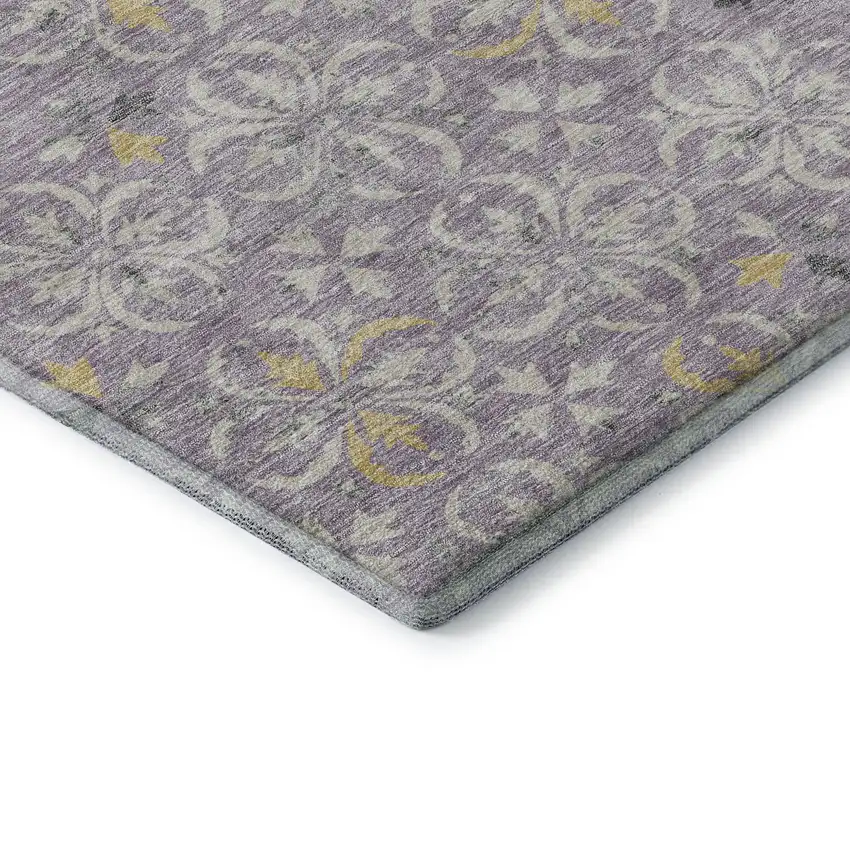 Lavender And Ivory Floral Washable Area Rug With UV Protection Photo 7
