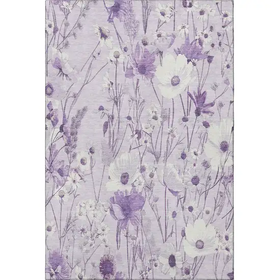 Lavender And Ivory Floral Washable Area Rug With UV Protection Photo 3