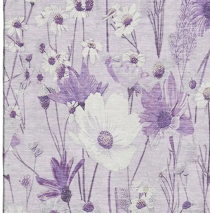 Lavender And Ivory Floral Washable Area Rug With UV Protection Photo 2