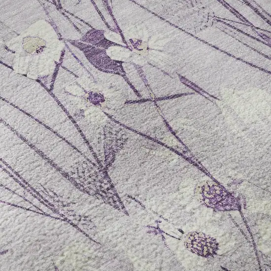 Lavender And Ivory Floral Washable Area Rug With UV Protection Photo 9