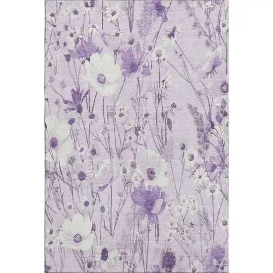 Lavender And Ivory Floral Washable Area Rug With UV Protection Photo 1