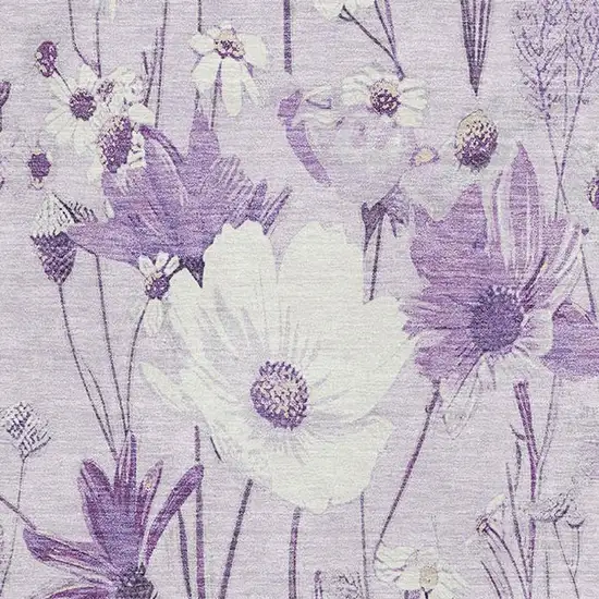 Lavender And Ivory Floral Washable Area Rug With UV Protection Photo 2