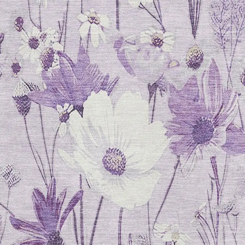 Lavender And Ivory Floral Washable Area Rug With UV Protection Photo 2