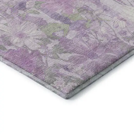 Lavender And Ivory Floral Washable Area Rug With UV Protection Photo 7
