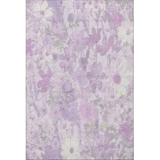 Lavender And Ivory Floral Washable Area Rug With UV Protection Photo 3