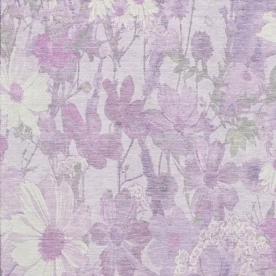 Lavender And Ivory Floral Washable Area Rug With UV Protection Photo 2