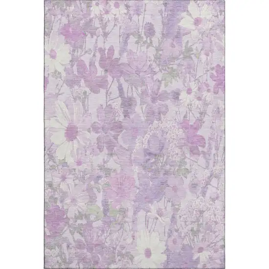 Lavender And Ivory Floral Washable Area Rug With UV Protection Photo 1