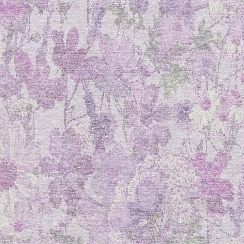 Lavender And Ivory Floral Washable Area Rug With UV Protection Photo 2