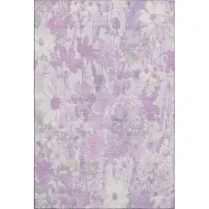 Photo of Lavender And Ivory Floral Washable Area Rug With UV Protection